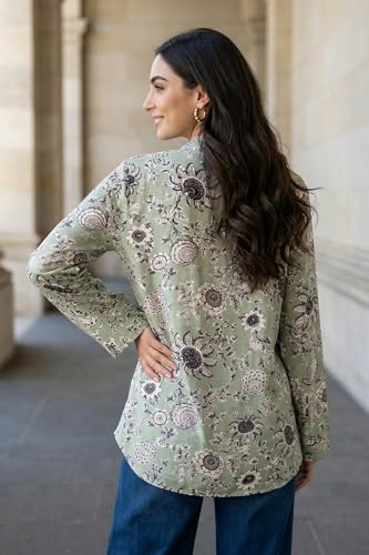 W for Woman Green Floral Printed Straight Shirt - (W31488-127120-XXL)