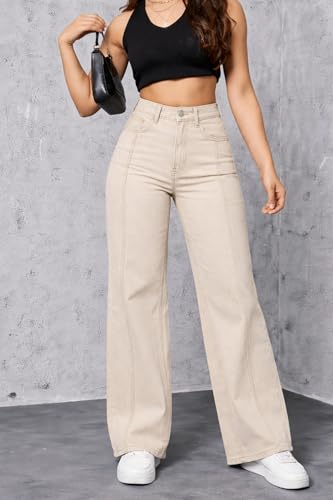 ADBUCKS Women's Tapered Style Straight Fit High-Rise Jeans (in, Numeric, 36, Beige)