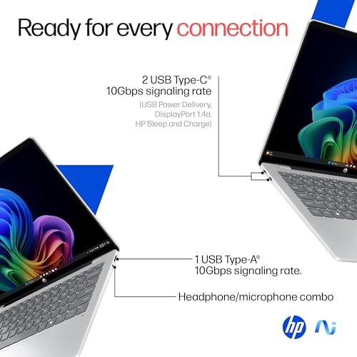 HP OmniBook 5 QC Snapdragon X1-26-100 Next Gen AI Laptop, (16GB LPDDR5x, 1TB SSD), 2K,14''/35.6cm OLED, Win11,Office24, Silver,1.35kg, FHD Camera w/Privacy Shutter, Backlit, he0015QU