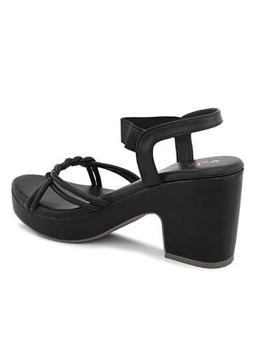 XE Looks Women's Black Wedge Sandals | Elegant Braided Strap Design with Cushioned Footbed | Lightweight Heels for Comfort & Style Sandals For Girls & Women