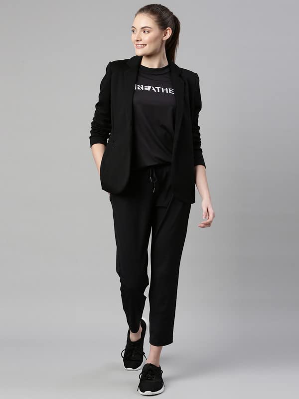 Enamor Athleisure Slim Fit Single Breasted One Button Sporty Blazer for Women with 2 Side Zipper Pockets - A903 | Quick Dry & Antimicrobial Finish Blazer (A903_Jet Black_S)