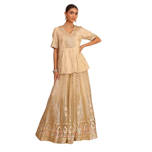 Biba Women's Viscose Lehenga Set (SKDZARI10202AW25BEG_Beige_36)