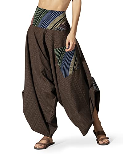 The Veshti Company Cotton Hippie Harem Pants for Women's High Rise Low Crotch Loose Baggy Tapestry Yoga Pajama Pants, Brown - Bladebreaker, M
