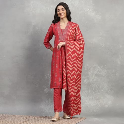 Rangriti Women Red Viscose Straight Kurta Set_46