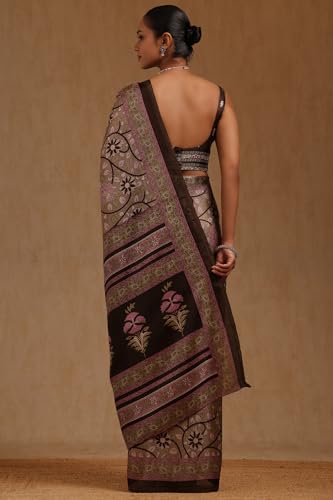 Soch Womens Black Art Silk Floral Print Saree