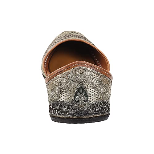 Metro Womens Beaded Gun Metal Mojaris (Size (6 UK (39 EU))