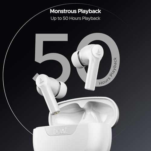 boAt Airdopes 300, Cinematic Spatial Audio, 50HRS Battery, 4Mic AI ENx, Fast Charge, App Support, Low Latency, IPX4, v5.3 Bluetooth TWS in Ear Earbuds Wireless Earphones with mic (Chrome White)