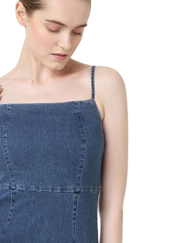 VERO MODA Women Embroidered Beige Cotton Above Knee Length A-Line Dress