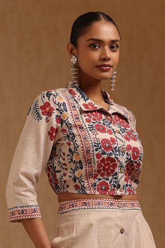 Soch Womens Beige Cotton Slub Floral Printed Co-Ords Set