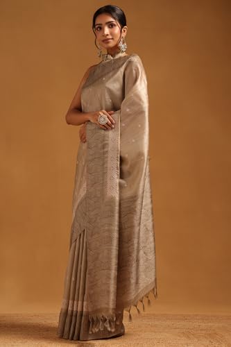 Soch Womens Olive Tussar Embroidered Saree