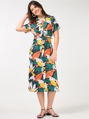Bewakoof Women's All Over Printed Relaxed Fit Half Sleeve Collar Viscose Rayon Dress_684816_Multicolor_S
