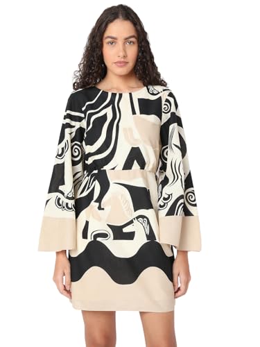 VERO MODA Women's Fit and Flare Beige Dress