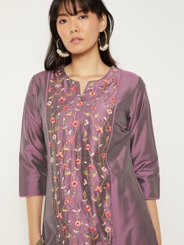 Max Women Embroidered Straight Kurta (Purple_M)
