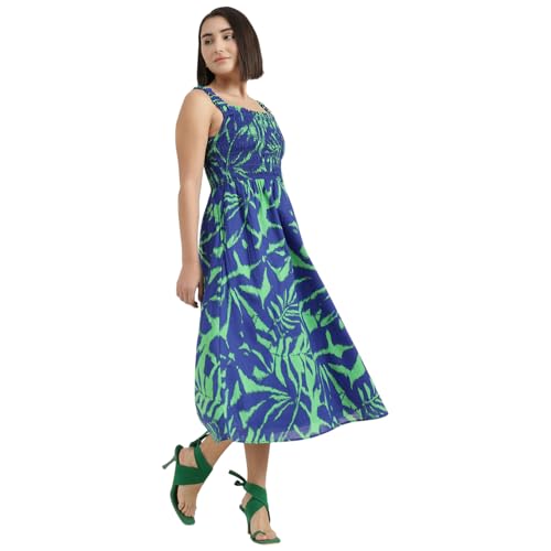 United Colors of Benetton Regular Fit Shoulder Straps Printed Dress (Size : M) - 26P4WVNDR327I902 Blue