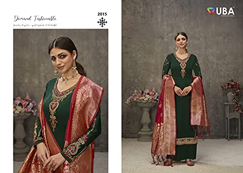 VUBA Satin Suit For Women's Embroidered Semi Stitched Top With Unstitched Santoon Bottom and Pure Woven Banarasi Dupatta Straight Kurta Dress Material (Pakistani Salwar Suit) Green
