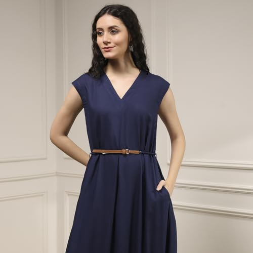 Biba Women's Rayon Asymmetric Floor Length Jumpsuit (RTRDMA31112AW25NVY_Navy Blue