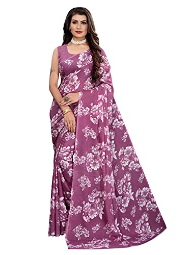 SIRIL Women's Georgette Floral Printed Saree with Blouse(2024S566_Purple)