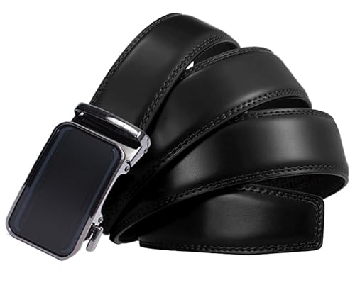 WildHorn Men's Genuine Leather Ratchet Belt for Men| Premium Auto-Lock Buckle | Adjustable up to 48” | Formal & Casual Wear | Micro-Adjust Fit | Stylish Gift Box Included (JET BLACK)