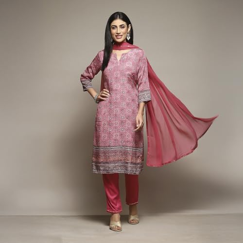 BIBA Women Viscose Straight Printed Suit Set(SKDSITARA8979_XL_Pink)