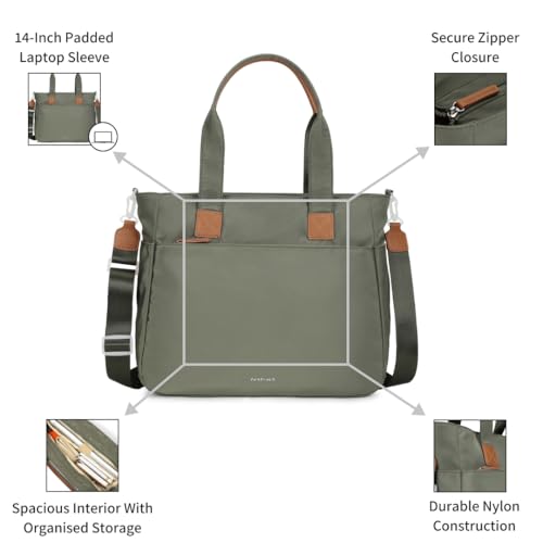 Fastrack Tote Pro Laptop Tote Bag | 14-Inch Laptop Sleeve| Spacious Main Compartment with Organiser Pocket| External Quick-Access Zipper Pocket| Dual Webbing Handles & Detachable Adjustable Strap