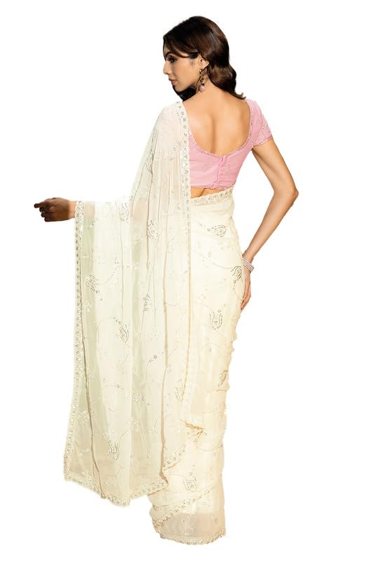 Soch Womens Cream Georgette Saree With Cutdana