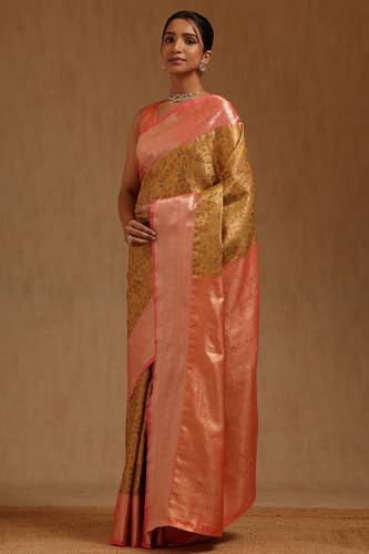 Soch Womens Mustard Silk Blend Floral Zari Woven Saree