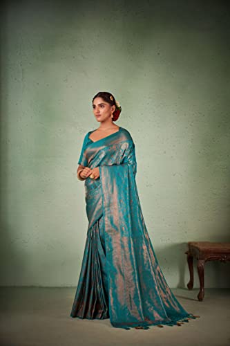 Vardha Women's Kanchipuram Art Silk Saree with Unstitched Blouse Piece - Copper Zari Woven Work Sarees for Wedding (Anvaya_548)
