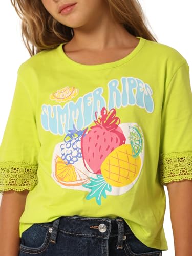 VERO MODA Girls Graphic Print Cotton Green Tshirt