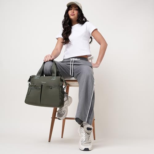Olive Edge Nylon Satchel | Dual Carry Handbag with Webbing Handles & Detachable Strap| Spacious & Multi-Pocket Design