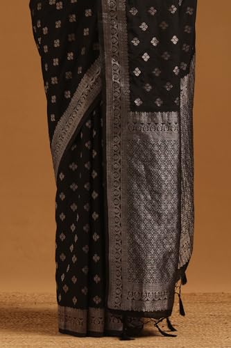Soch Womens Black Viscose Silk Floral Zari Woven Saree