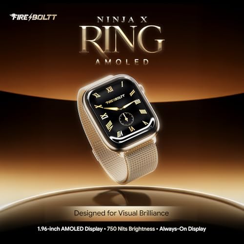 Fire-Boltt Ring S Smart Watch 1.96" Super AMOLED Display Bluetooth Calling, Voice Assistant, SpO2 & Heart Rate Monitor, 120+ Sports Modes, IP67 Waterproof Smartwatch for Men & Women - Wine