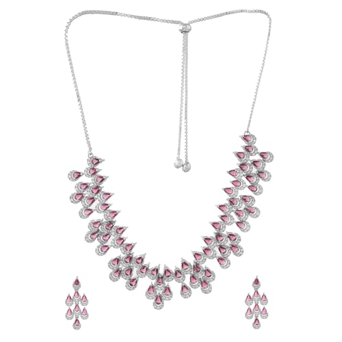VOYLLA Royal Romance Blossom Necklace Set|Collar Necklace Sets For Women|Women Necklace Sets|Gift For Women|American Diamond|Wedding|Cocktail|Love|Heart|Party|Valentine Gift