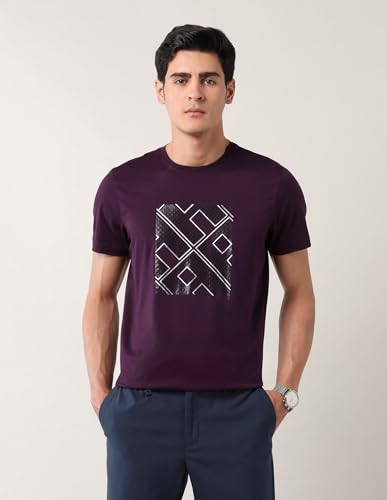 Arrow New York Men's Regular Fit T-Shirt (ANAJTS3126_Dark Purple