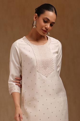 Soch Womens Off White Gadwal Embroidered Kurta Set With Thread Work