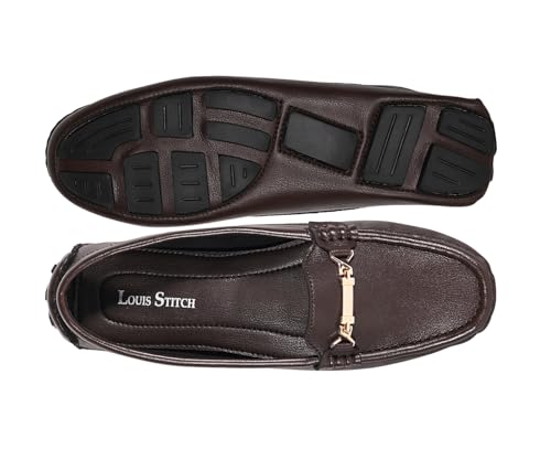 LOUIS STITCH Women’s Brown Premium Slip-On Loafers with Buckle | Elegant Solid Slip-On Comfort Shoes for Casual and Formal Wear | Slip-On Loafer Shoes for Women | LSLD-BLR-HS04-BB | UK-6