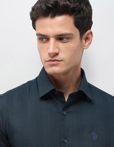 U.S.Polo Association Men's Tailored Fit Dobby Shirt (USSHTP1334_Teal_44)