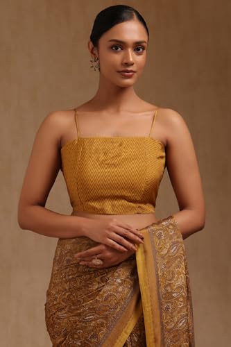 Soch Womens Mustard Crepe Paisley Print Saree