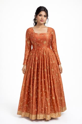 Radiant Sunset Embroidered Anarkali Gown with Dupatta for Timeless Festive Wedding Celebration Elegance and Grace