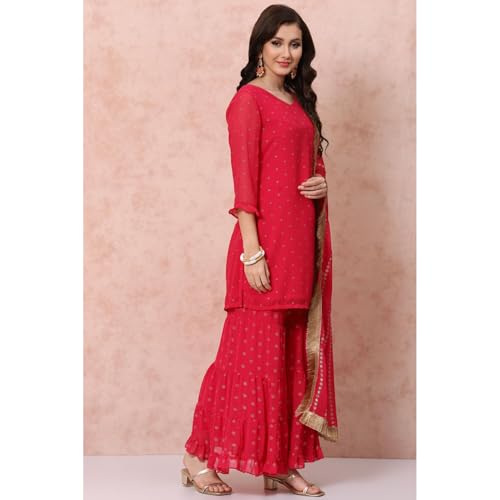 Rangriti Women Polyester Printed Suit Set (RSKASSORTED15955_Pink_S)