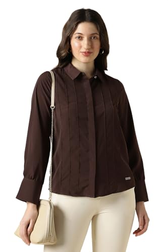 Women Brown Solid Long Sleeves Shirt