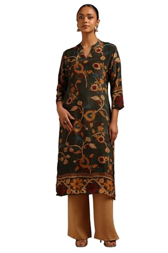 Soch Womens Green Crepe Floral Kurta with Beads