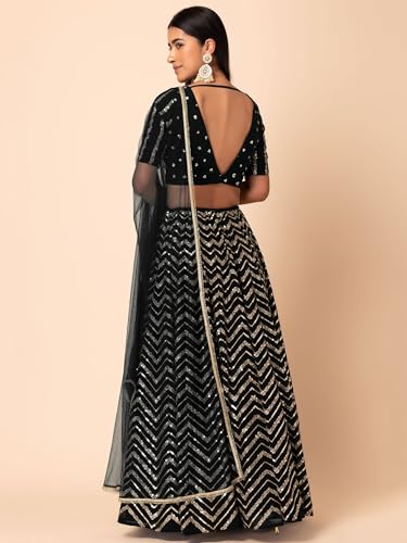 Zeel Clothing Women's Sequins Zari Embroidered Georgette Designer Lehenga Choli with Dupatta (7094-Black-Womens-Lehenga-Choli-Latest; Free Size) (Black)