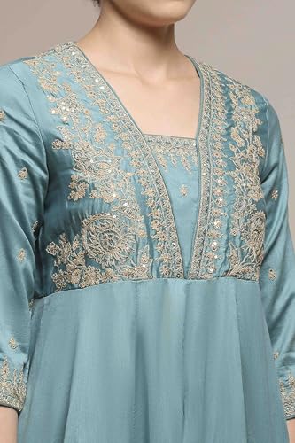 Biba Women Blue Silk Chanderi Anarkali Suit Set_34