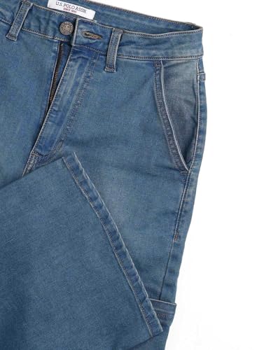 U.S. POLO ASSN. High Rise Wide Leg Cargo Jeans (UWAW25JEN374_Mid Blue Khaki Tint_32)