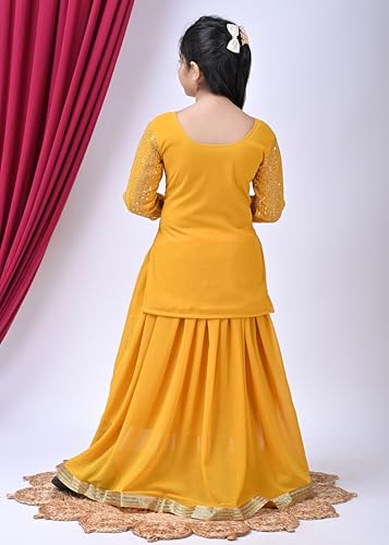 SPAMitude - Georgette Sequin Lehenga Kurta, Skirt and Dupatta Set for Girls – Ethnic Party Dress I Birthday Dress I Trendy Classic I Round Neck Full Sleeves (Yellow, 12 to 13 Years)
