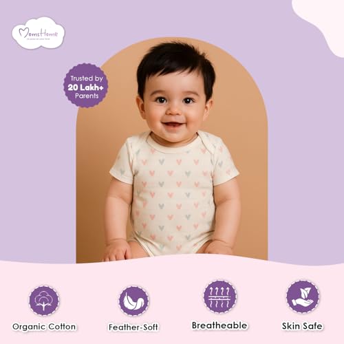 Moms Home Soft Organic Cotton Unisex Baby Onesie/Bodysuit Pack of 5 - (3-6 Months) Mix Designs