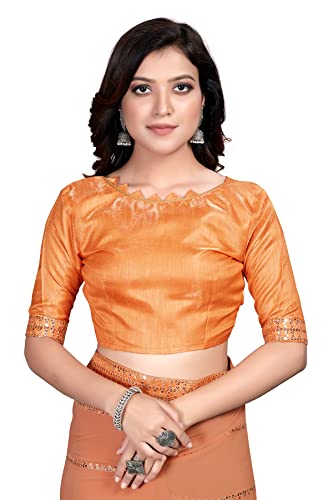 Pratham Blue Women's Sequins Georgette Fancy Saree with Blouse piece (PB-102_Orange)