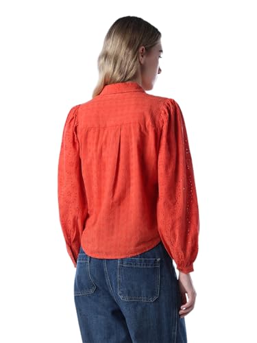 ONLY Women's Self Design Regular Fit Red Shirt