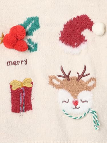 Max Girls Embroidered Christmas Sweater (White_6-12 M)