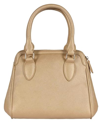 eske Benito Vegan Leather Handbag, Dual Compartment, Magnetic Snap Closure, Textured Saffiano Finish (Gold)